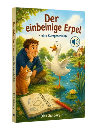 Buchansicht: Der einbeinige Erpel – eine Kurzgeschichte, mit Hörzeichen auf dem Cover